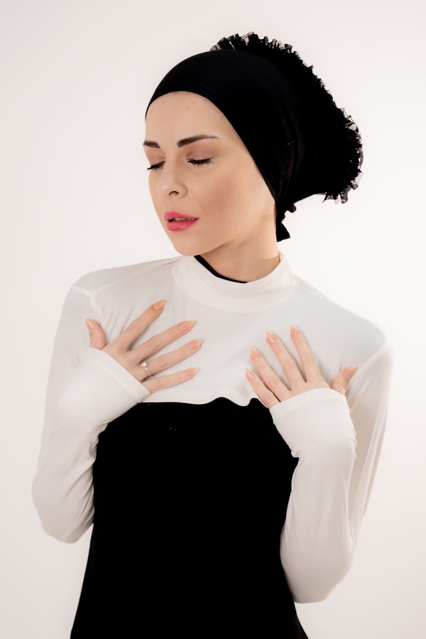 Balıkçı Yakalı Boyunluklu Kolluk Krem Rengi