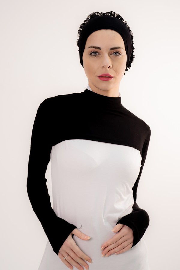 Balıkçı Yakalı Boyunluklu Kolluk Siyah Renk