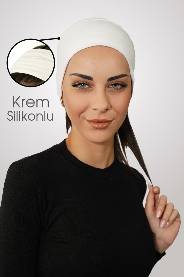  Silikonlu Kaymaz Bandana & Bone – Spor ve Günlük Kullanım Krem Rengi/Standart Beden