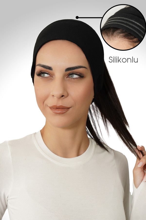 Silikonlu Kaymaz Bandana & Bone – Spor ve Günlük Kullanım Siyah Renk/Standart Beden